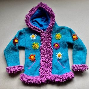 Girls Norsk-Kids Multicolor Floral Hooded Zip Wool Jacket - Size 6